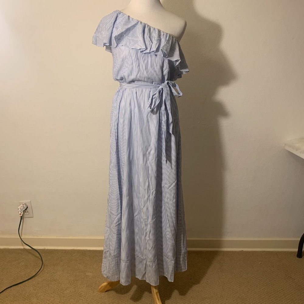 Banana Republic Womens Petite XS Blue and White Stripped Maxi Dress